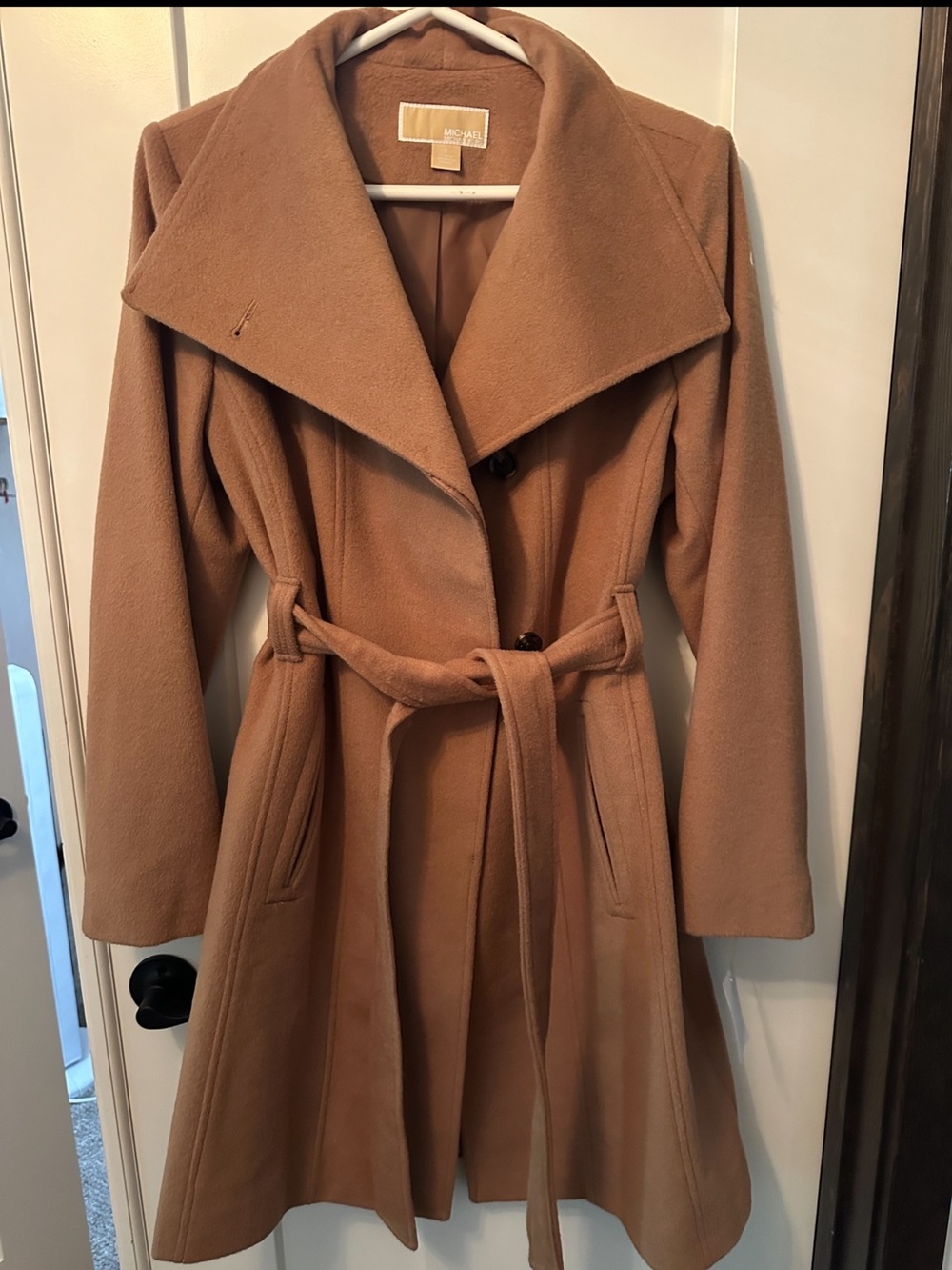 Michael Kors Camel Belted Wool-Blend Trench Coat
